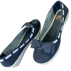 Dr. Scholl's Canvas Bow Tie Low Wedge Pump Slip On Shoes Size 10M Blue Glitters